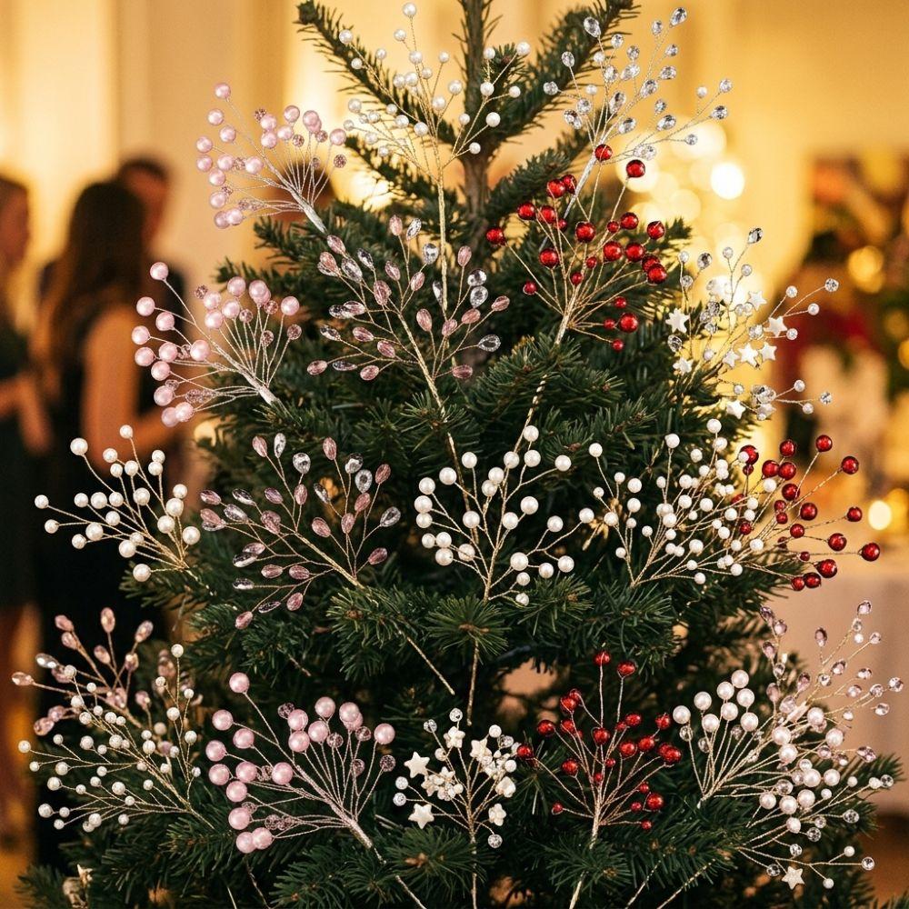 Realistic Gem Star Xmas Tree Branch Glitter Crystal Bead Christmas Sprig Window Display