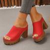 Plus Size Women Summer One Strap Thick Platform Chunky Heel Fish Mouth Slide Sandals Open Toe Height Increasing Beach Outdoor Shoes