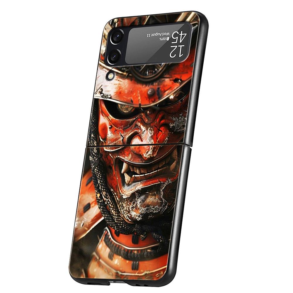 Hard PC Phone Case For Samsung Galaxy Z Flip 7 6 5 4 Black Cover For Galaxy Z Flip 3 Foldable Bag Capas Japan Ghost Face Samurai