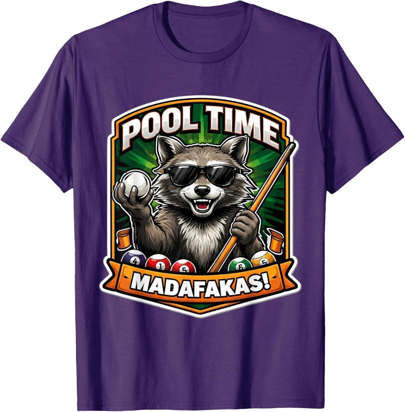Pool Time Madafakas Funny Raccoon Billiards Player Lover Gag T-Shirt M