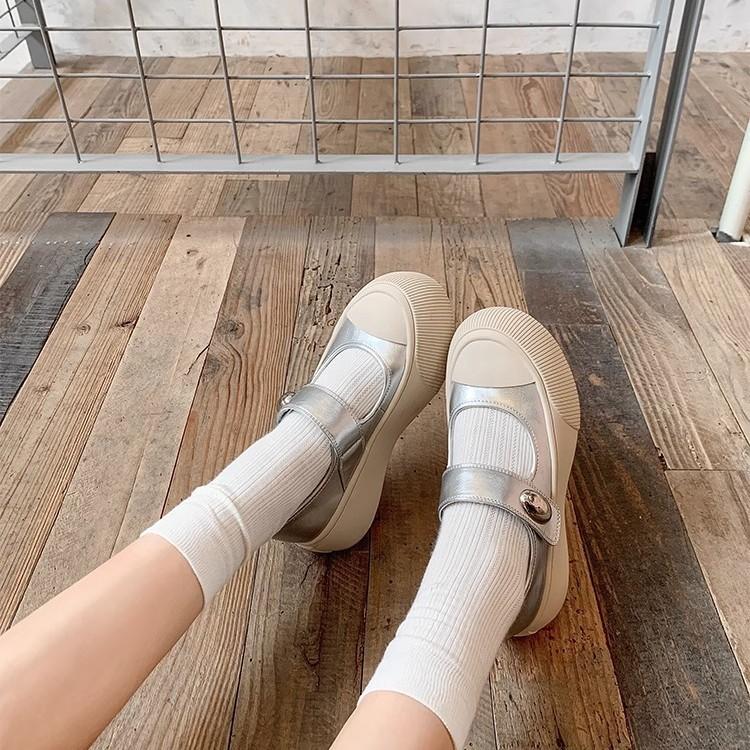 

Su Yinyin s same small silver bean~ 5cm height increase Velcro inner height increase shallow mouth Mary Jane shoes round head casual board shoes 40 серебряный