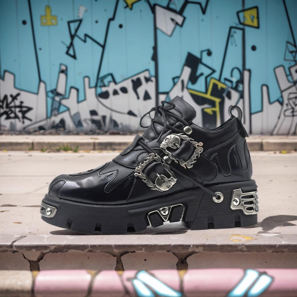 Men and Women Vintage Rock Couple Shoes New Dark Punk Leather Retro Boots Metal Niche Design Unisex Single Platform Shoes