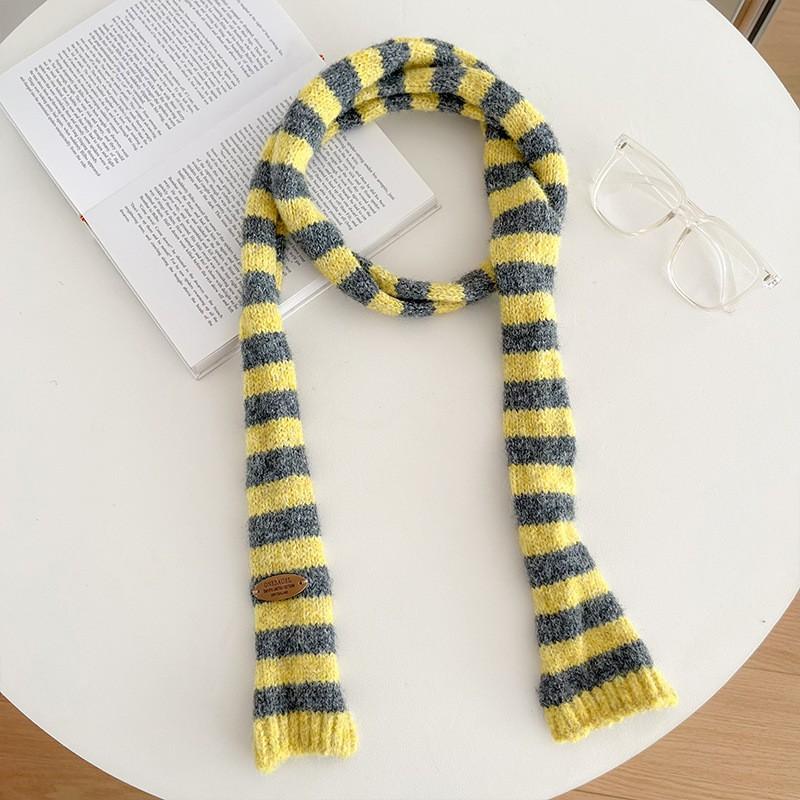 Handcrafted Knit Colorblock Scarf Unisex Japanese Minimalist Chic Wrap Warm Winter Accessory 170cm
