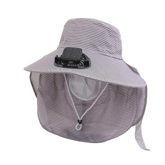Solar Hat Fan Striped Wide Brim Fan UV Protection Fishing Hat