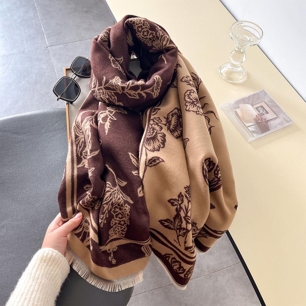 Warm Cashmere Soft Flowers Scarf Women Shawl  Wraps Luxury Thick Blanket Winter Bufanda Pashmina Travel Stoles