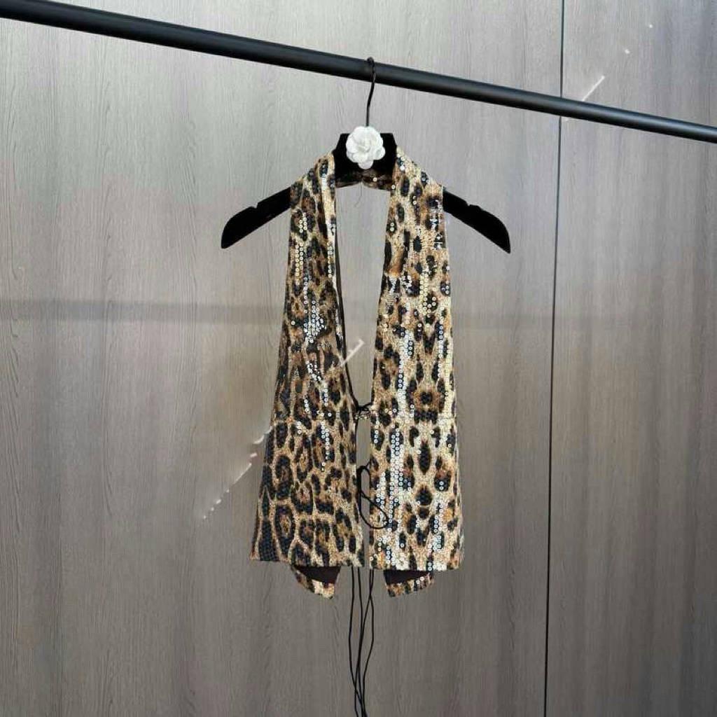 2024 Autumn Trendy Leopard Print Sequin Low Waist Short Skirt