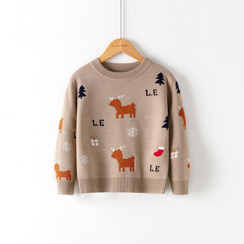 New Christmas Reindeer Sweaters for Children, Autumn and Winter Knitted Sweaters for Boys, Girls and Babies