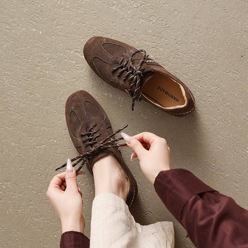 Krazing Pot Nubuck Round Toe Increased Lace Up Spring Autumn Shoes Big Size 41 Lace Up Women Leisure Shoes