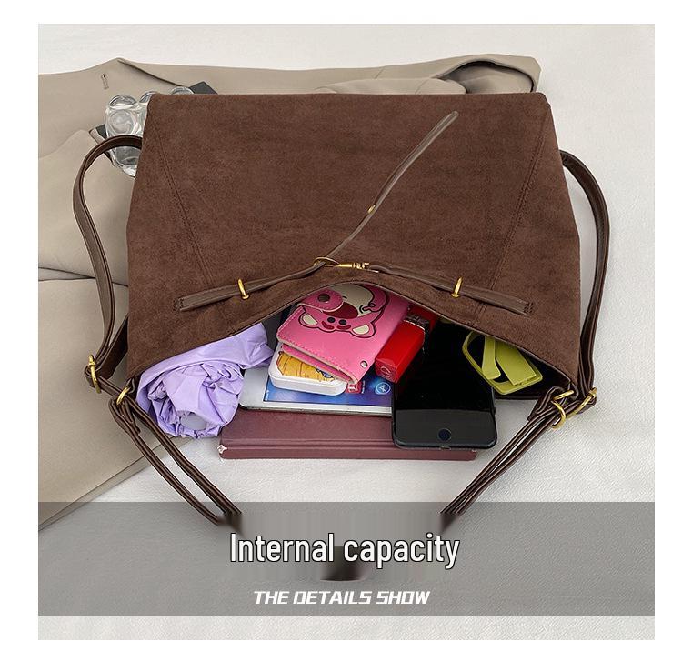 Retro Dark Suede Multi-way Crossbody Tote Bag - Large Capacity