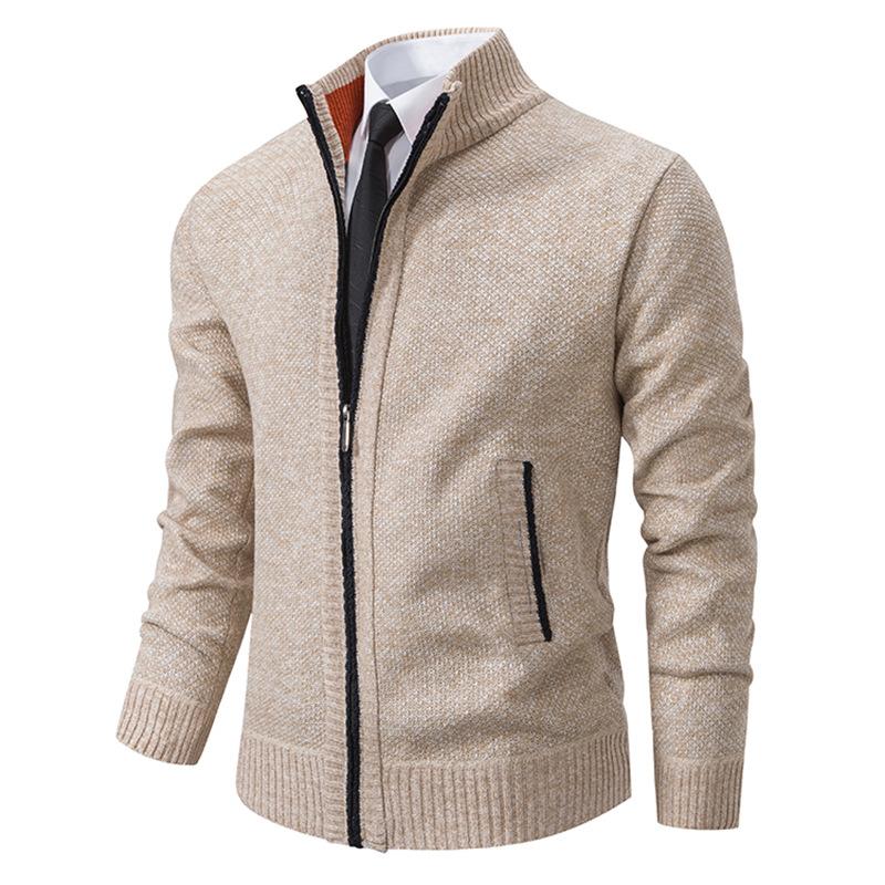 Business Casual Standing Collar Middle-aged and Young Daddy Outfit with Velvet Knitted Sweater Jacket Men