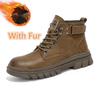 Fashion Casual Leather Winter Ankle Boots Comfortable Men Motorcycle Boots Outdoor Warm with Fur Botas Classic High Top Man Casual Shoes
