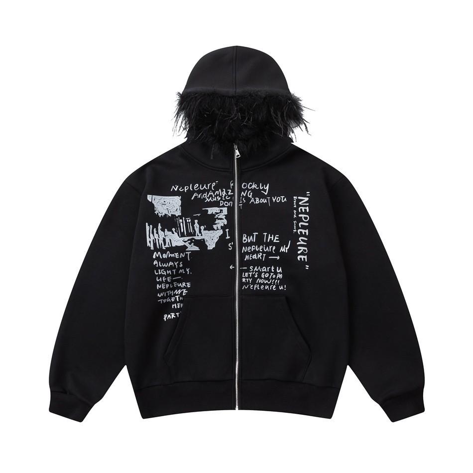 NEPLEURE Women's Casual Hooded Cardigan with Fur Collar