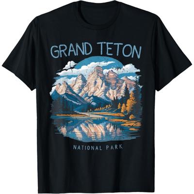 Grand Teton Retro USA Wyoming Jackson Hole Jezioro Vintage Parki Koszulka