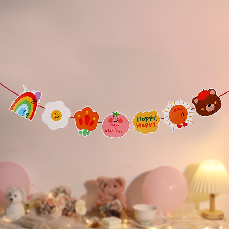 Colorful Cartoon Happy Birthday Banner for Kids' First Birthday Party Decoration