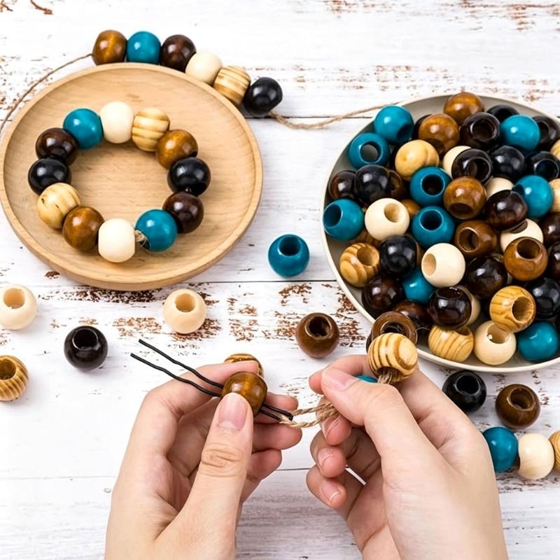 Wooden Beads with Large Through Holes, 100 pcs for DIY Bracelet, Necklace, Keychain, and Clothing Decoration Projects