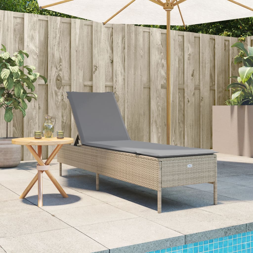 Sun Lounger with Cushion Beige Poly Rattan