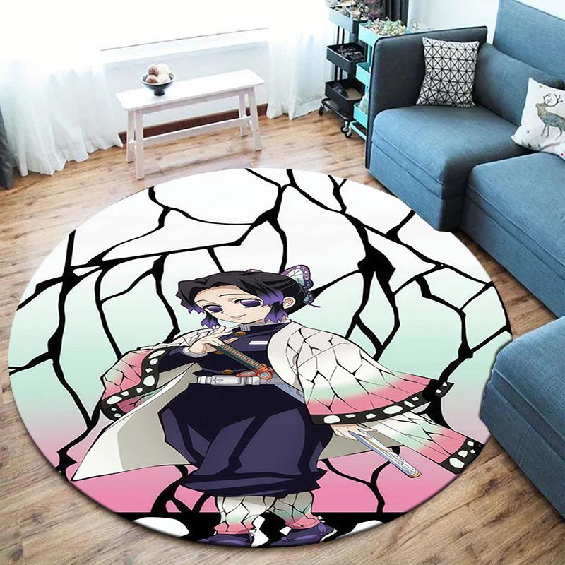 Demon Slayer Art Round Area Rug Carpet Rug For Living Room Bedroom Sofa Playroom Decor Nonslip Floor Mat