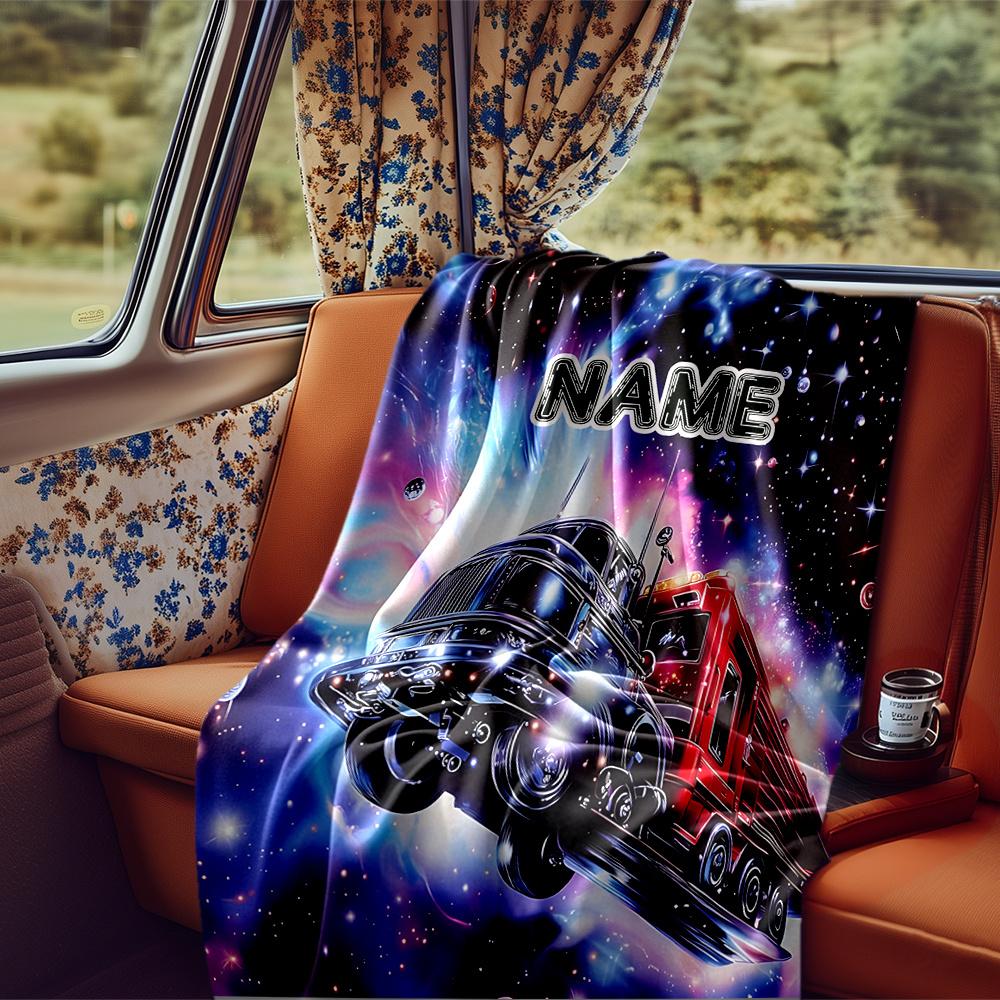 Cosmic Truck Adventure In The Starry Night Blanketcustomizable With Your Namecomfortable And Stylish Perfect For Travel Beds Chairs Offices Sofas