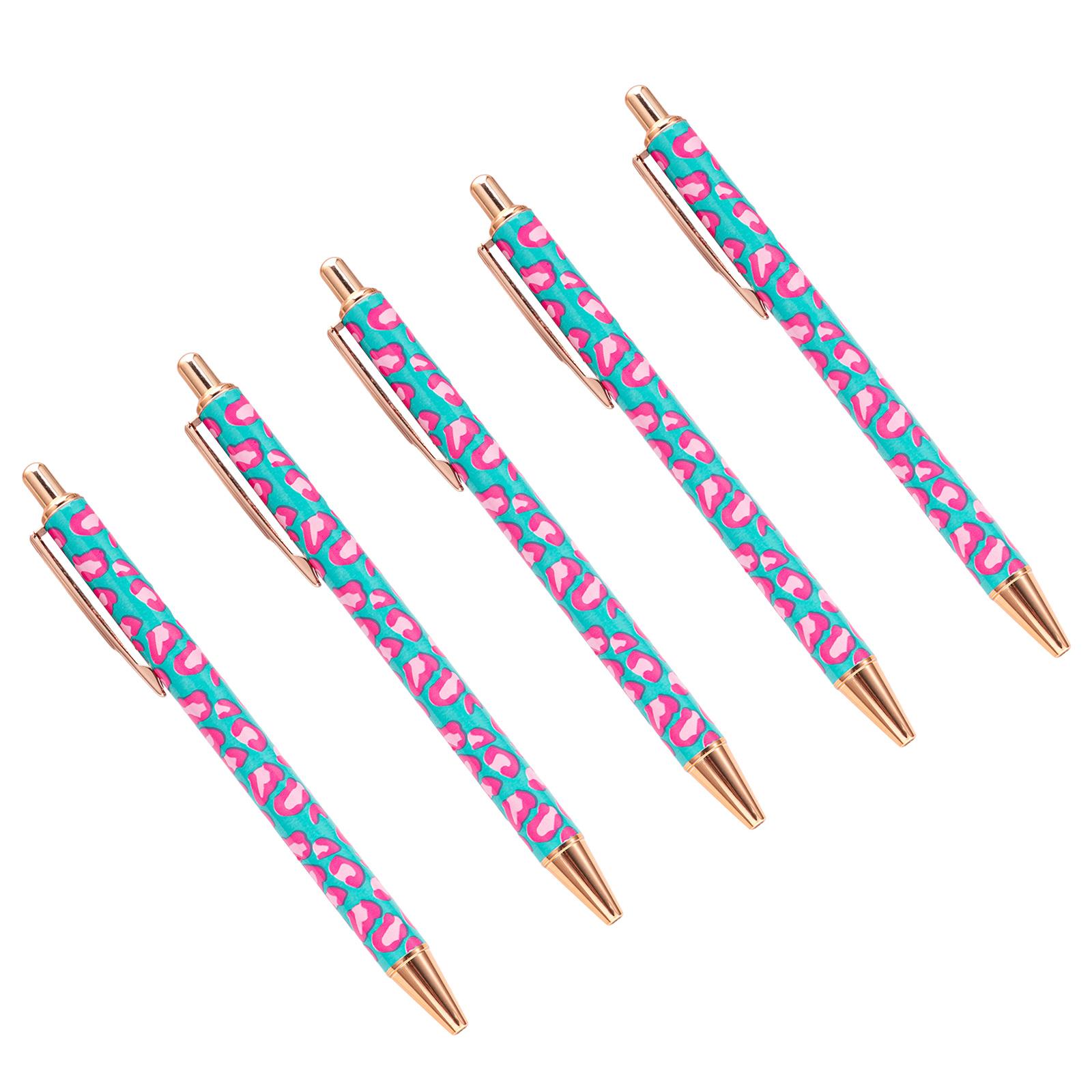 

5 шт. шариковых ручек с леопардовым принтом для женщин, офисный письменный инструмент, выдвижная шариковая ручка с зажимом для ручки для студентов S