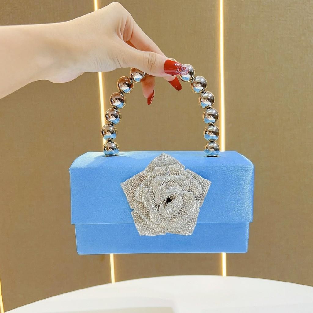 Elegant Polyester Floral Clutch Bag With Rhinestone Embellishments For Evening Events