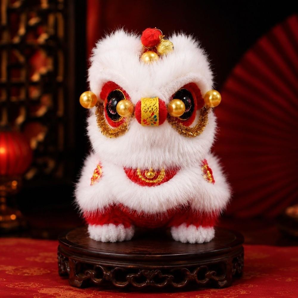 Handmade Lion Dance Plush Toy Cute Chinese New Year Decoration Lion Dance Ornament Car Decoration