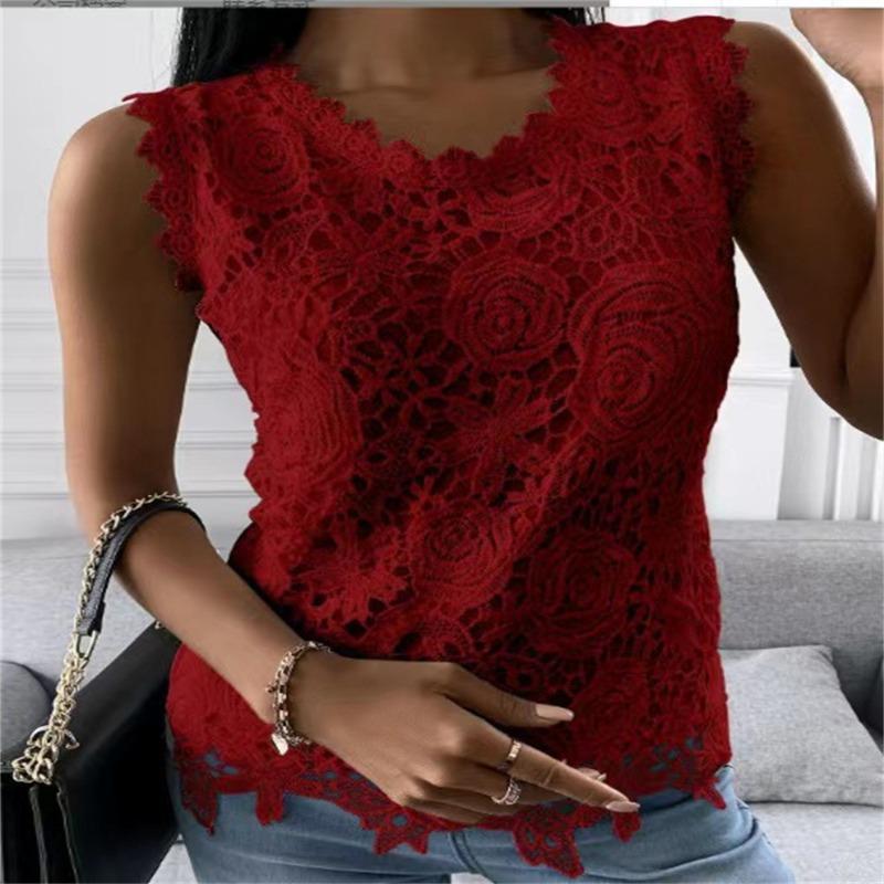 QICED Women's Fashion Casual Solid Color Print Sleeveless V Neck Blouses & Shirts