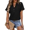 Spring Summer V-neck Button Solid Color Polka Dot Loose Short Sleeved T-shirt for Women Shirt