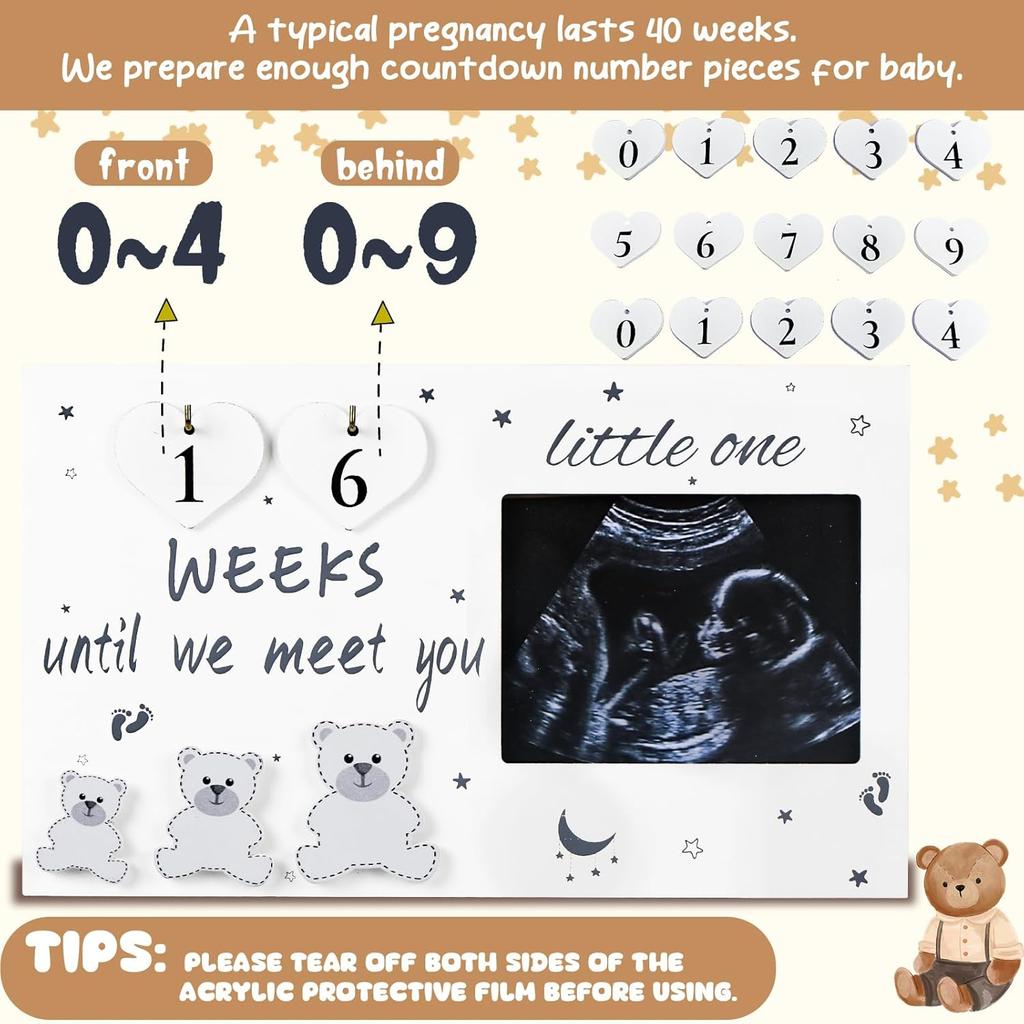 OurWarm Sonogram Picture Frame, Ultrasound Picture Frames with Baby Countdown Weeks, Baby Announcement, Birth Information, Expecting Mom Parents to