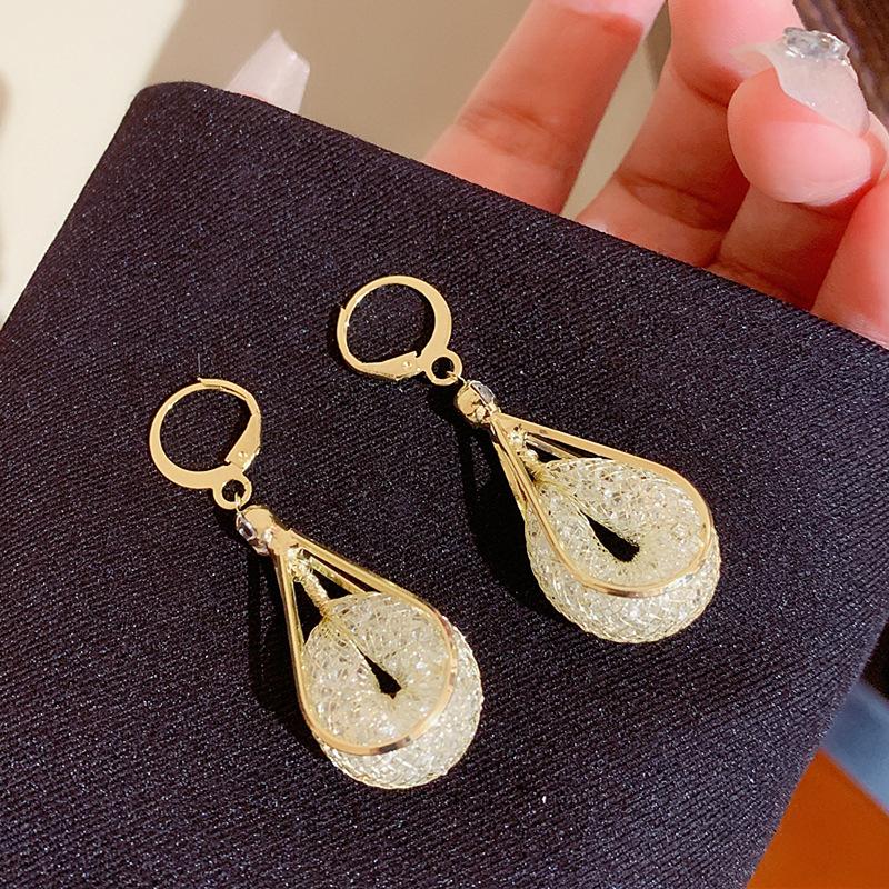 Metal mesh zircon water drop earrings women s niche design temperament earrings personalized earrings