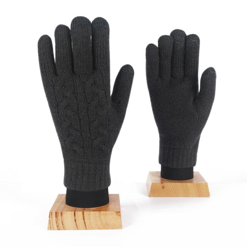 Adult Winter Touch Screen Knitted Gloves for Women Double Layer Plus Velvet Warm Cold proof Five Finger Gloves Riding Anti Slip Gloves for Men