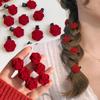 1PC Korean Red Velvet Rose Hair Clips For Women Small Flower Hairpins Girls Elegant Hair Clip Pin Barrettes Wedding Hair Accessories