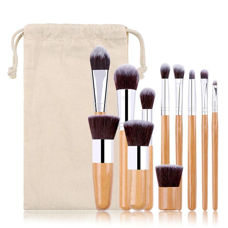 Make-up-Pinsel mit Bambusgriff, Bambusstange, Make-up-Pinsel, Anzug, Bambusstange, mit Sack, Top-Qualität