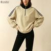 ZANZEA Women Casual Stand Collar Splice Long Sleeve Blouse Tops