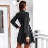 Women Summer A-Line Dress High Waist Slim Fit Stand Collar Above Knee Full Sleeve Solid Color Spring S-XL