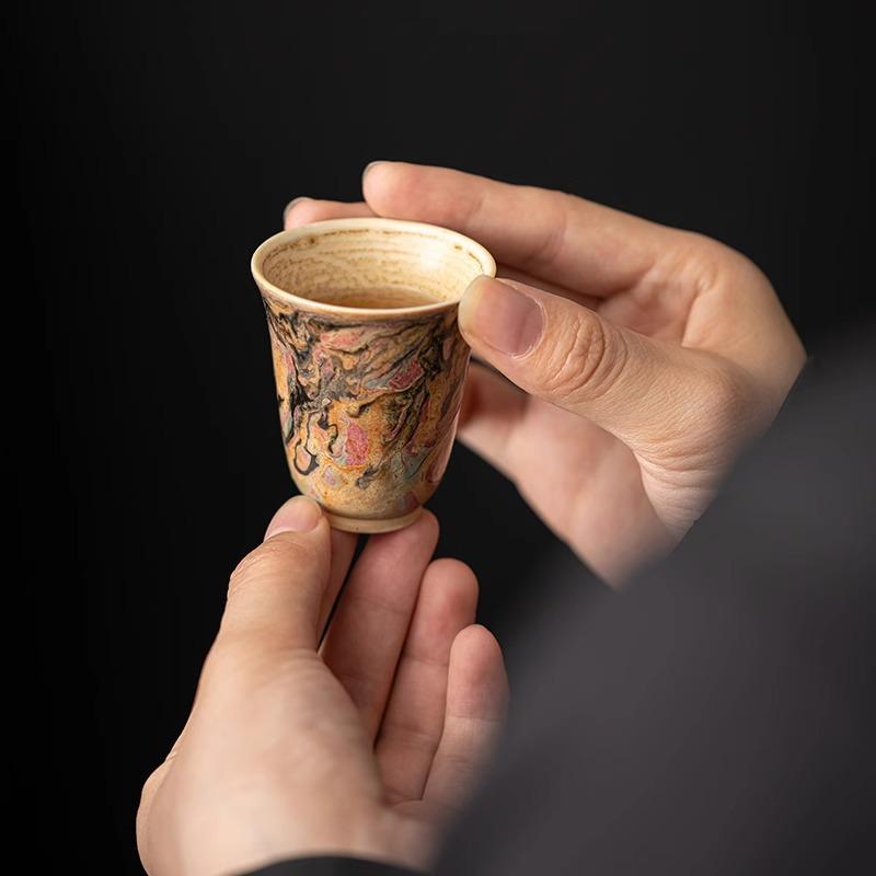 Dunhuang oil painting handmade firewood burning teacup personal special retro master cup tea cup high-end ceramic cup gift