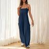 Women Casual Sleeveless Square Neck Backless High Waist Wide Leg Jumpsuit