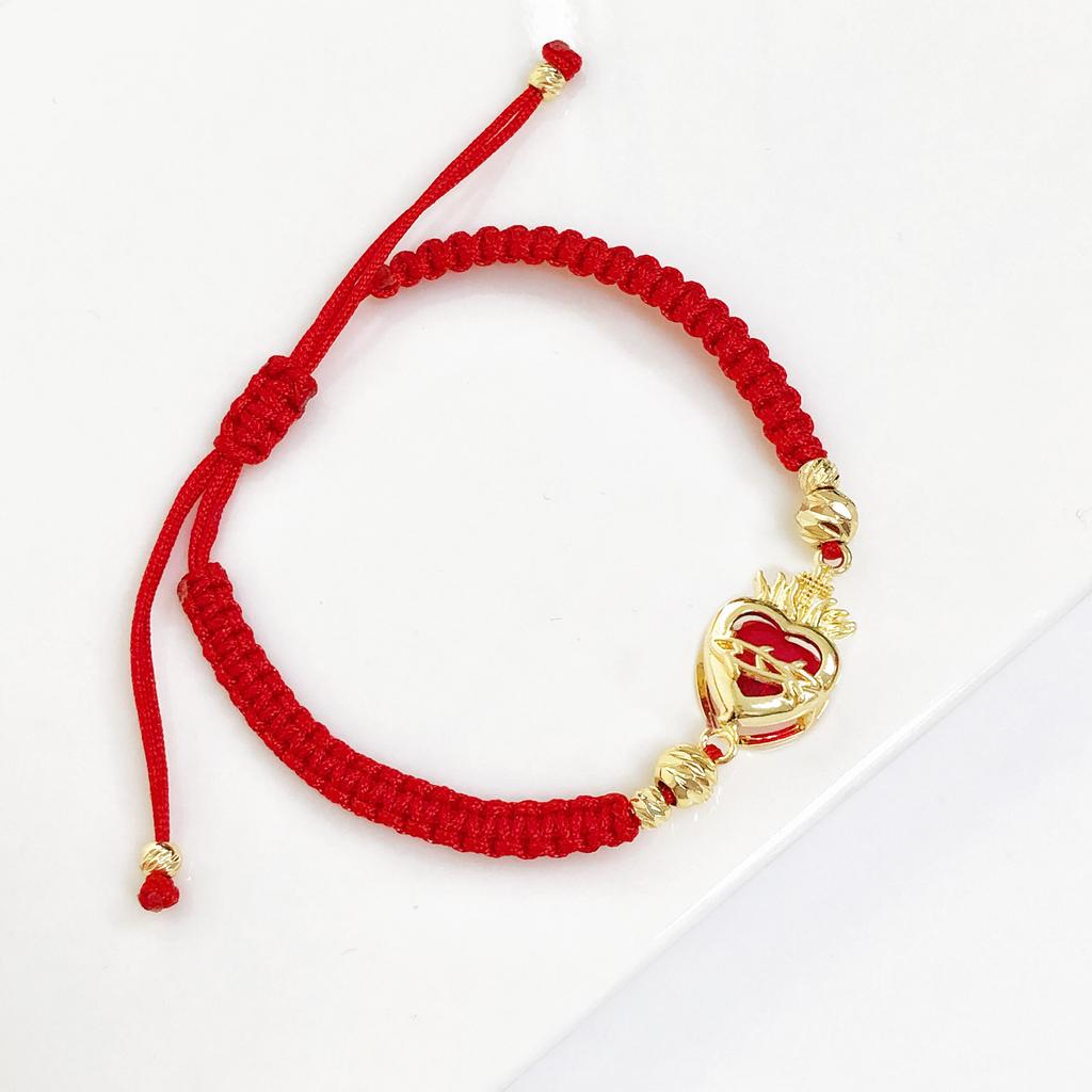 Red/Black Rope Braided Sacred Heart Shaped Crystal Cross Bracelet Classic for Men Women Lucky Religious Jewelry Party Gift