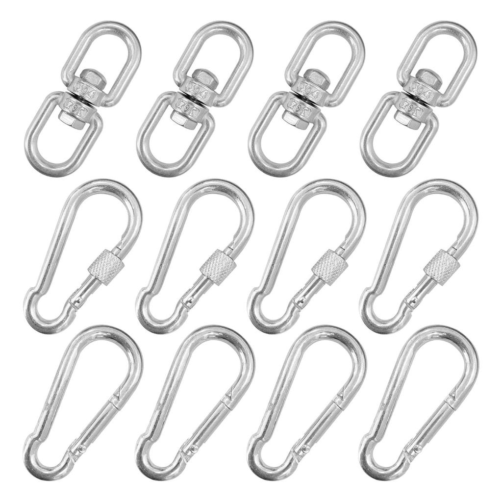 12Pcs M6 Swivel Ring Double Ended Swivel Eye Hook with M6 Snap Hooks, Stainless Steel Eye to Eye Heavy Duty Swivel Ring Kit for Web Tree Swing