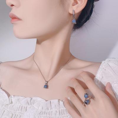 Jewelry Set Necklace Earrings Ring Jewelry Sapphire Set With Diamonds Woman