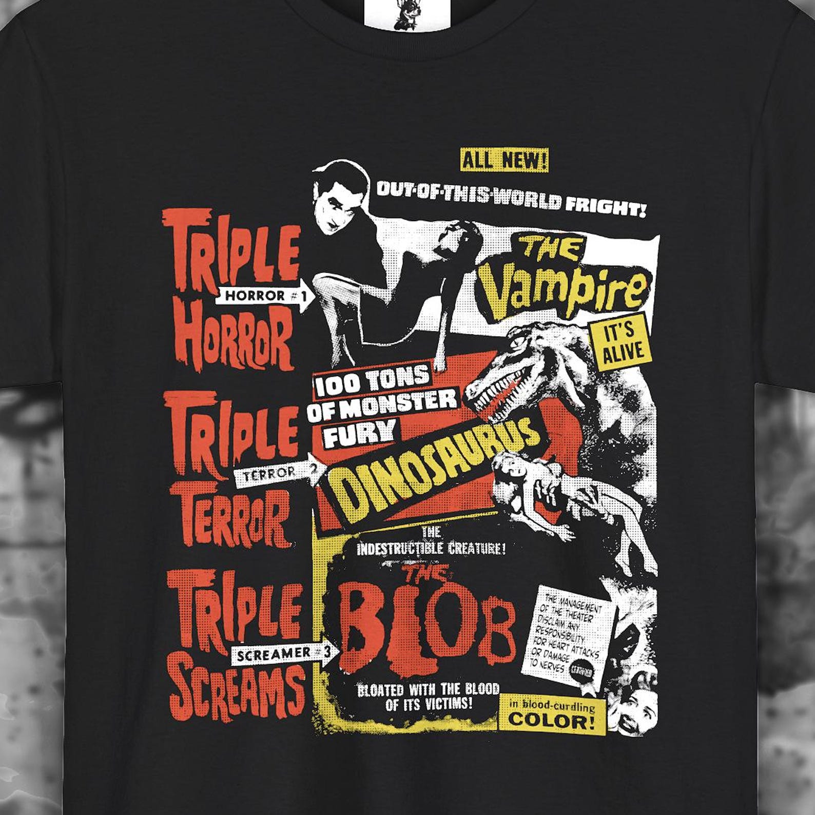 Retro Drive In Horror Movie Shirt Vintage Dinosaur Monster Tee Punk Goth Apparel XL