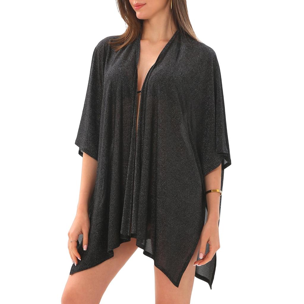 Women's Fashion Beach Solid Color Loose Beach Dress Patchwork Hollow Cover Up