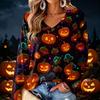 Women's V-Neck Long Sleeve Lightweight Halloween Print Blouse for Casual Wear
