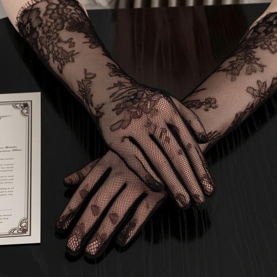Bridal Lace Gloves Women Lace Arm Sleeves Elegant Long Gloves Fingerless or Five-Finger Gloves for Wedding Prom Tea Party