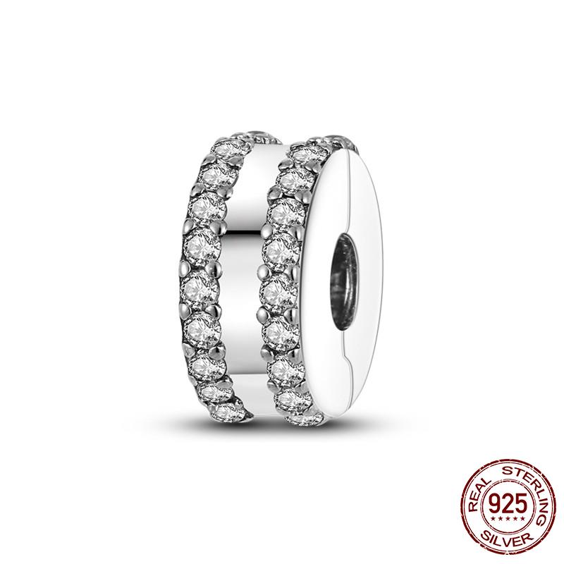 925 Silver Clasp CZ Pave Daisy Beads Stopper Clip Fit Original Bracelet Jewelry 1