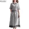 ZANZEA Women Short Sleeve Blouse and Long Skirts Grid Print Two Piece Sets