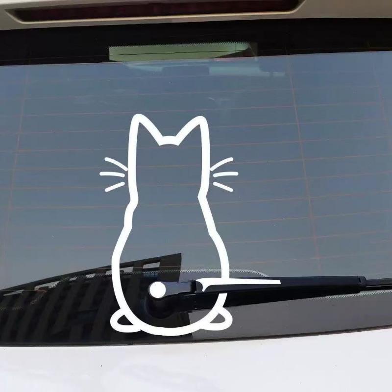 Reflective Rear Window Wiper Sticker - Funny Cat Cartoon Design