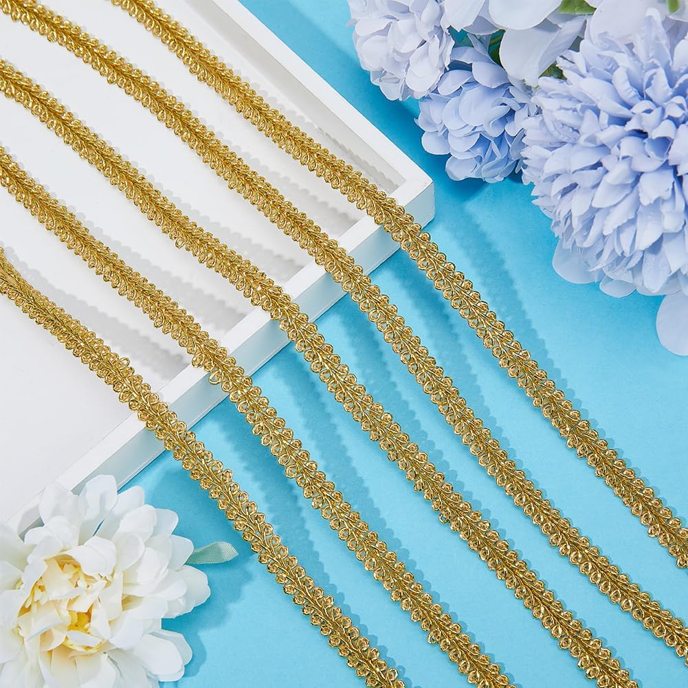 GORGECRAFT 25 Yards Metallic Lace Trim Embroidered Gold Braided Centipede Edge Ribbon Applique Gimp Woven Edging Trimmings for Sewing Christmas Home