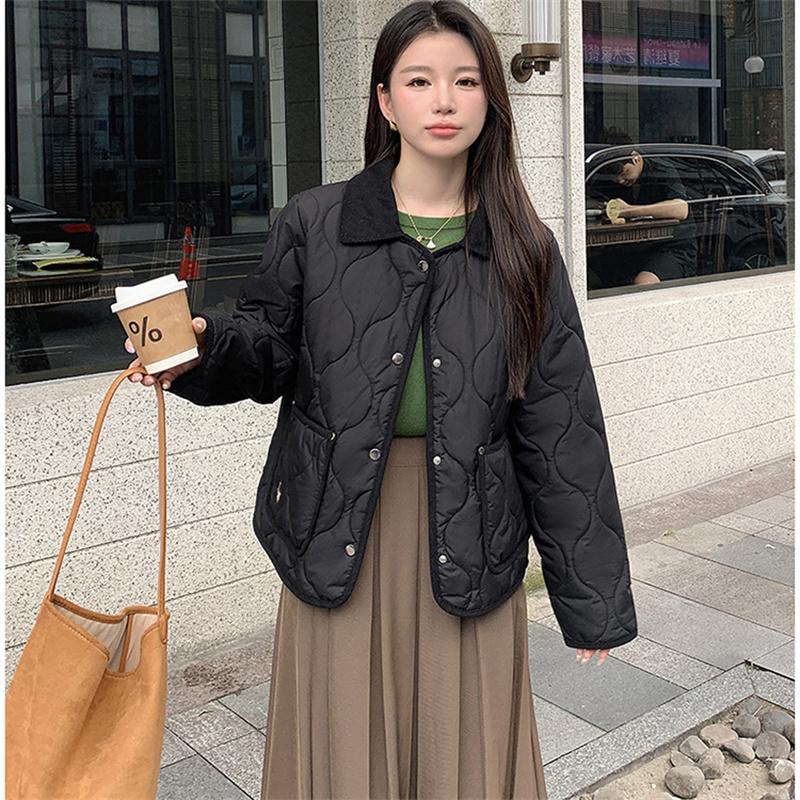 Winter Women's Embroidered Teddy Bear Splicing Lapel Short Cotton Jacket S-XL