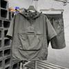 Men's Lightweight Summer Set: Loose-Fitting, Breathable Hooded Short-Sleeve Top + Workwear Shorts (Plus Size Two-Piece Set)
