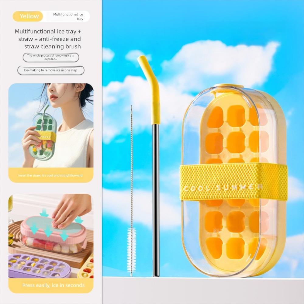 

Food Grade Silicone Ice Tray Mold Press Type DIY Ice Maker Ice Cube Tray Outdoor жёлтый